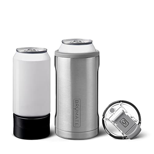 BrüMate Hopsulator Trio 3-in-1 Insulated Can Cooler for 12oz / 16oz Cans + 100% Leak Proof Tumbler with Lid | Can Coozie Insulated for Beer, Soda, and Energy Drinks (Stainless Steel)