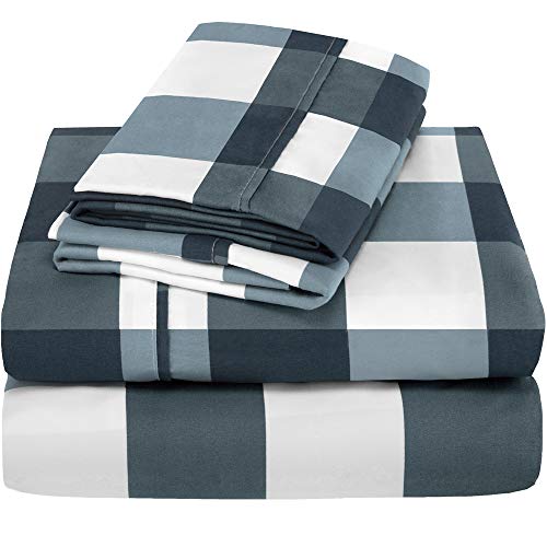 Book Cover Bare Home Twin XL Sheet Set - College Dorm Size - Premium 1800 Ultra-Soft Microfiber Twin Extra Long Sheets - Double Brushed - Twin XL Sheets Set - Deep Pocket - Bed Sheets (Twin XL, Gingham Blue)