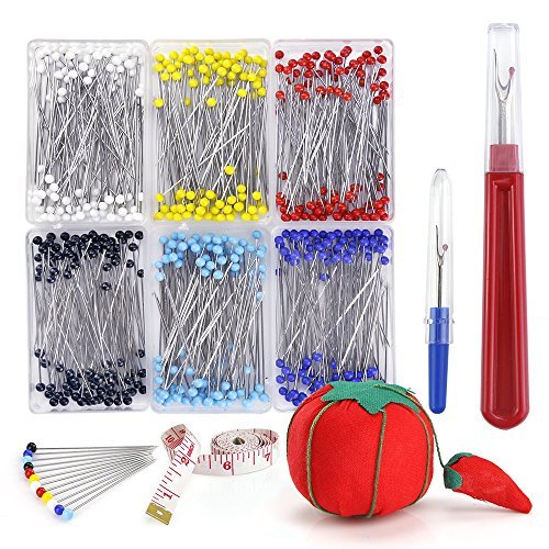 Biging 600 Pieces 6 Color Sewing Pins 38mm Multicolor Glass Ball Head Pins with Sewing Seam Ripper and Soft Tape Measure for Dressmaking Jewelry Components Flower Decoration