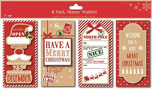 Lot de 4 cartes et enveloppes cadeau de Noël traditionnelles par WOW, pour de l'argent, carte cadeau