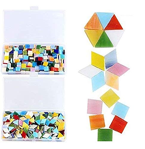 Book Cover 800 Pieces Mixed Color Mosaic Tiles Mosaic Glass Pieces with Organizing Container for Home Decoration or DIY Crafts, Square,Triangle, Rhombus, Aunifun