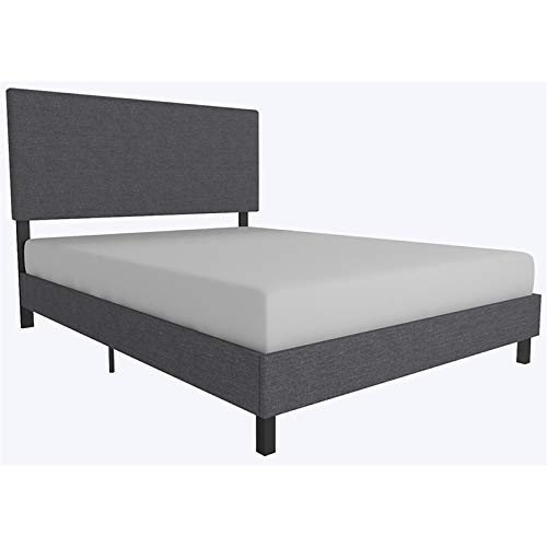 Book Cover DHP Janford Upholstered Platform Bed with Modern Vertical Stitching on Rectangular Headboard, Full, Gray Linen Full Grey