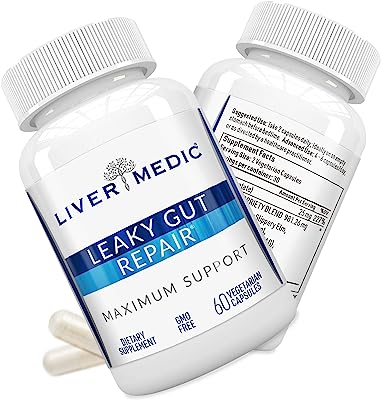 Leaky Gut Repair Supplements by Liver Medic | Gut Healing Support. for Relief of Heartburn. Bloating, Gas, Constipation, Diverticulitis, SIBO. Contains L-Glutamine, Slippery Elm, Zinc, NAG