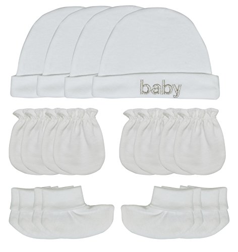 Book Cover Songbai Baby Gift Set Caps Socks and Mittens For Newborn Boys Girls (Newborn, 4-set/pure white)