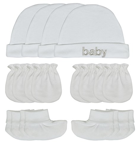 Songbai Baby Gift Set Caps Socks and Mittens For Newborn Boys Girls (Newborn, 4-set/pure white)