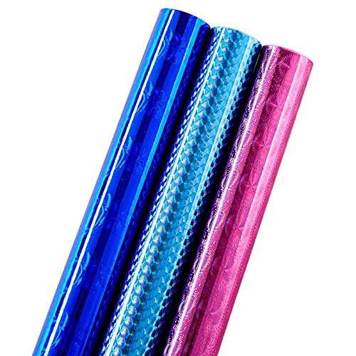 Wrapping Paper Holographic Foil Gift Wrap 17.3 x 200 in Per Roll (73 Sq Ft Total) 3 Designs
