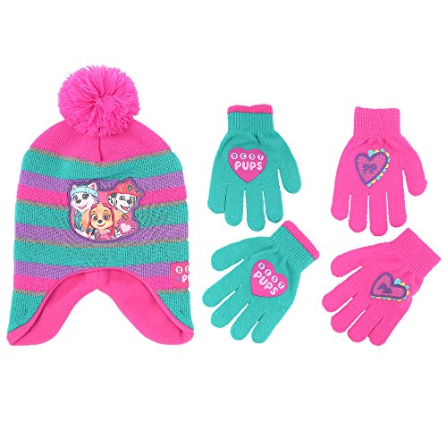 Book Cover Nickelodeon Paw Patrol Girls Winter Hat and 2 Pair Mittens or Gloves (Age 2-7)