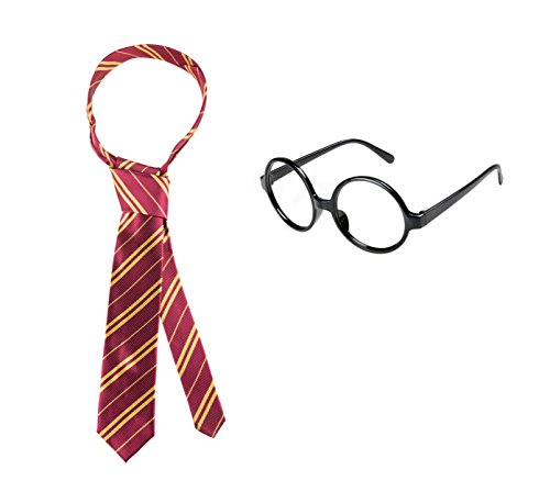 Book Cover U-star Striped Tie with Novelty Glasses Frame for Cosplay Halloween Christmas - Red - M