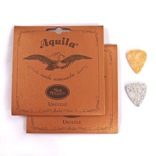 Book Cover 2-Pack Aquila New Nylgut 7U Concert Ukulele Strings 23 inch Regular High G with 2 Free Felt Picks