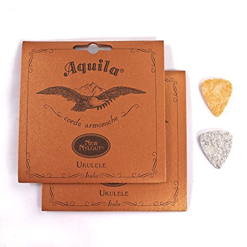 Book Cover 2-Pack Aquila New Nylgut 4U Soprano Ukulele Strings 21 inch Regular High G with 2 Free Felt Picks
