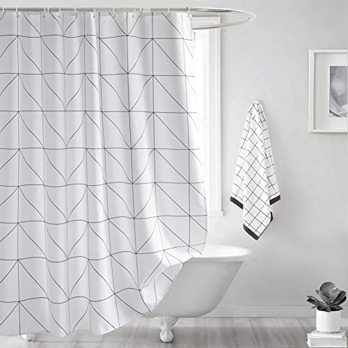 Book Cover Tooto White Striped Shower Curtain, Mildew Soap Resistant Waterproof Fabric Bathroom Shower Curtains with 12 Plastic Hooks Set (72