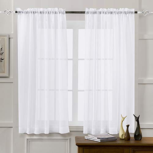Book Cover MYSTIC-HOME Sheer Curtains White 63 Inch Length, Rod Pocket Voile Drapes for Living Room, Bedroom, Window Treatments Semi Crinkle Curtain Panels for Yard, Patio, Villa, Parlor, Set of 2, 52