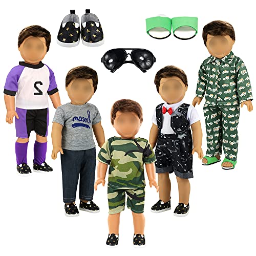 Book Cover BARWA Boy Doll Clothes 5sets Boy Doll Clothes 2 Pairs Shoes 1 Pair Glasses Compatible for 18 Inch Boy Dolls Outfit