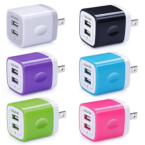 USB Wall Charger, Charger Adapter, AILKIN 6-Pack 2.1Amp Dual Port Quick Charger Plug Cube Replacement for iPhone 15/14/13/12/11/X/8/7/6S/6S Plus/6 Plus/6, Samsung Galaxy S7/S6/S5 Edge, LG, HTC, Moto