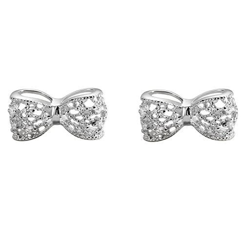 Carleen 925 Sterling Silver Cubic Zirconia Cute Small Bow Tie Knot Stud Earrings Easter Jewelry Gift Guide for Women Teens