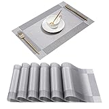 U'Artlines Placemat, Crossweave Woven Vinyl Non-Slip Insulation Placemat Washable Table Mats Set of 6 (6pcs placemats, Silver-Gray)