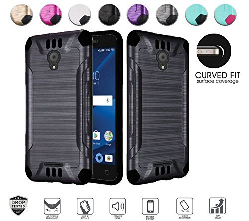 MYFAVCELL Alcatel Verso Case, IdealXcite case, CameoX case 5044R, Alcatel U50 case 5044S, Heavy Duty Metallic Brushed Slim Hybrid Shockpoof Dual Layer Armor Defender Protective Case (Black)