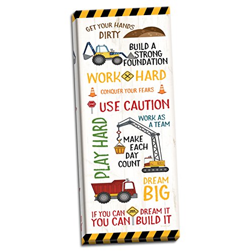 Book Cover Adorable Construction Truck, Digger and Crane Typography Panel Print, Perfect For A Child's Room Or Nursery; One 8x20in Hand-Stretched Canvas