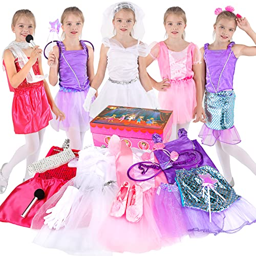 Toiijoy Girls Dress up Costume Set Princess,Fairy,Mermaid,Bride,Pop Star Costume for Little Girls Toddler Ages 3-6yrs