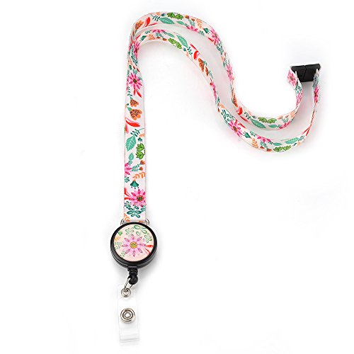 Grekywin Flowers Lanyard Keychain for Women, Neck Lanyards, ID Badge Holder for Teacher, Students