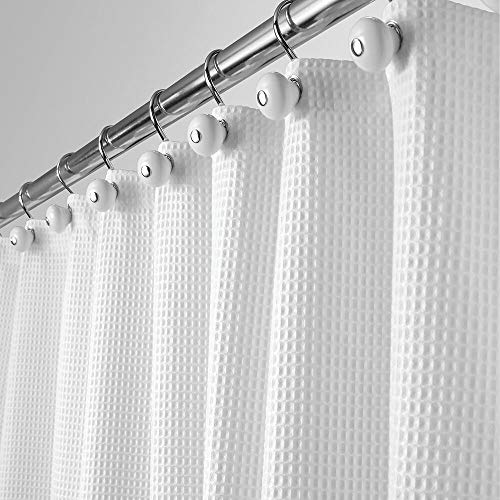 mDesign Long, Polyester/Cotton Blend Fabric Shower Curtain with Waffle Weave and Rust-Resistant Metal Grommets for Bathroom Showers and Bathtubs, 72" x 84" - White