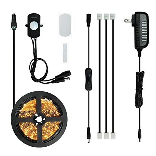 SENSKY 19.7ft/6m Motion Activated LED Strip Light Kit for Gun Safe, Under Cabinet, Under Bed, Pantry, Kitchen, Stairway, Closet Lighting ( Warm White 3000-3500K)