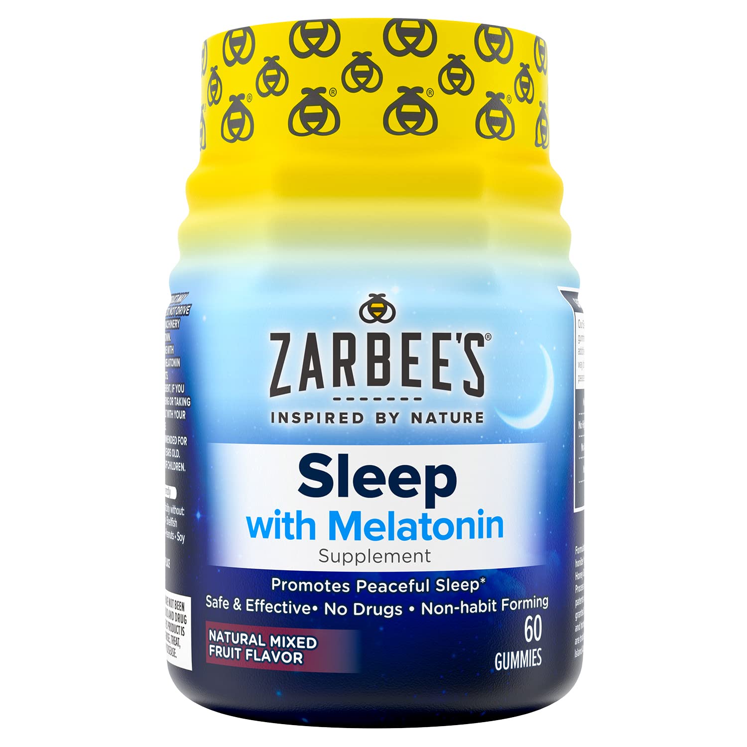 Zarbee's Melatonin Gummies 3mg Sleep Supplement to Promote Peaceful Sleep, Natural Mixed Fruit Flavor, Adults Gummy Age 12 Up, 60 Count Gummies, 60ct