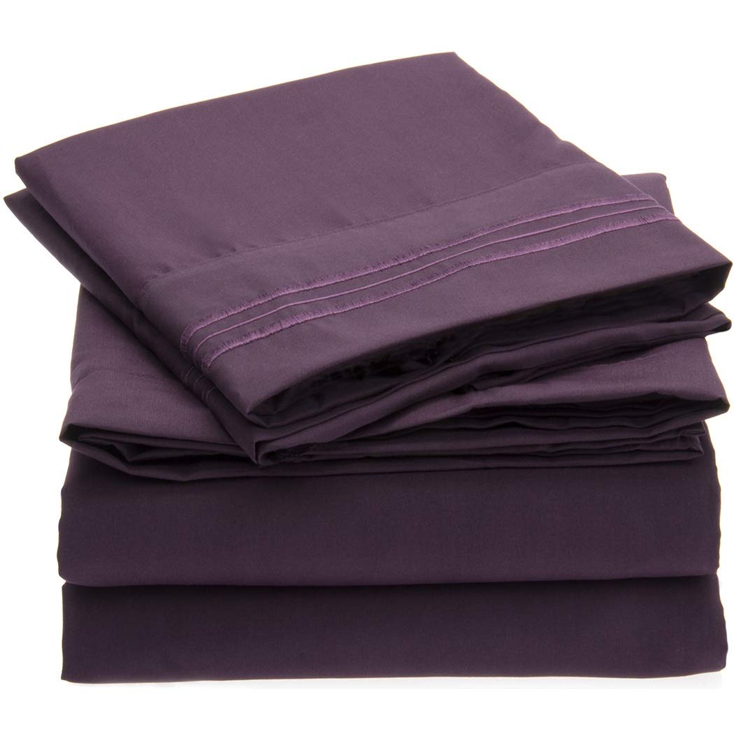 Book Cover Mellanni 3pcs Bed Sheet Set Brushed Microfiber 1800 Bedding - Wrinkle, Fade, Stain Resistant - Hypoallergenic - 3 Piece - 1 Fitted Sheet and 2 Pillowcases (Queen, Purple)