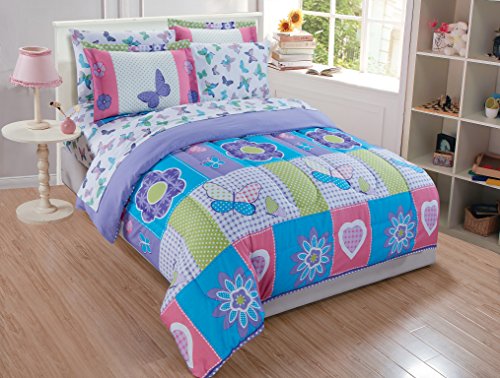 Book Cover Mk Collection Comforter Set Butterfly Purple Pink Turquoise Green Flowers New (Twin)