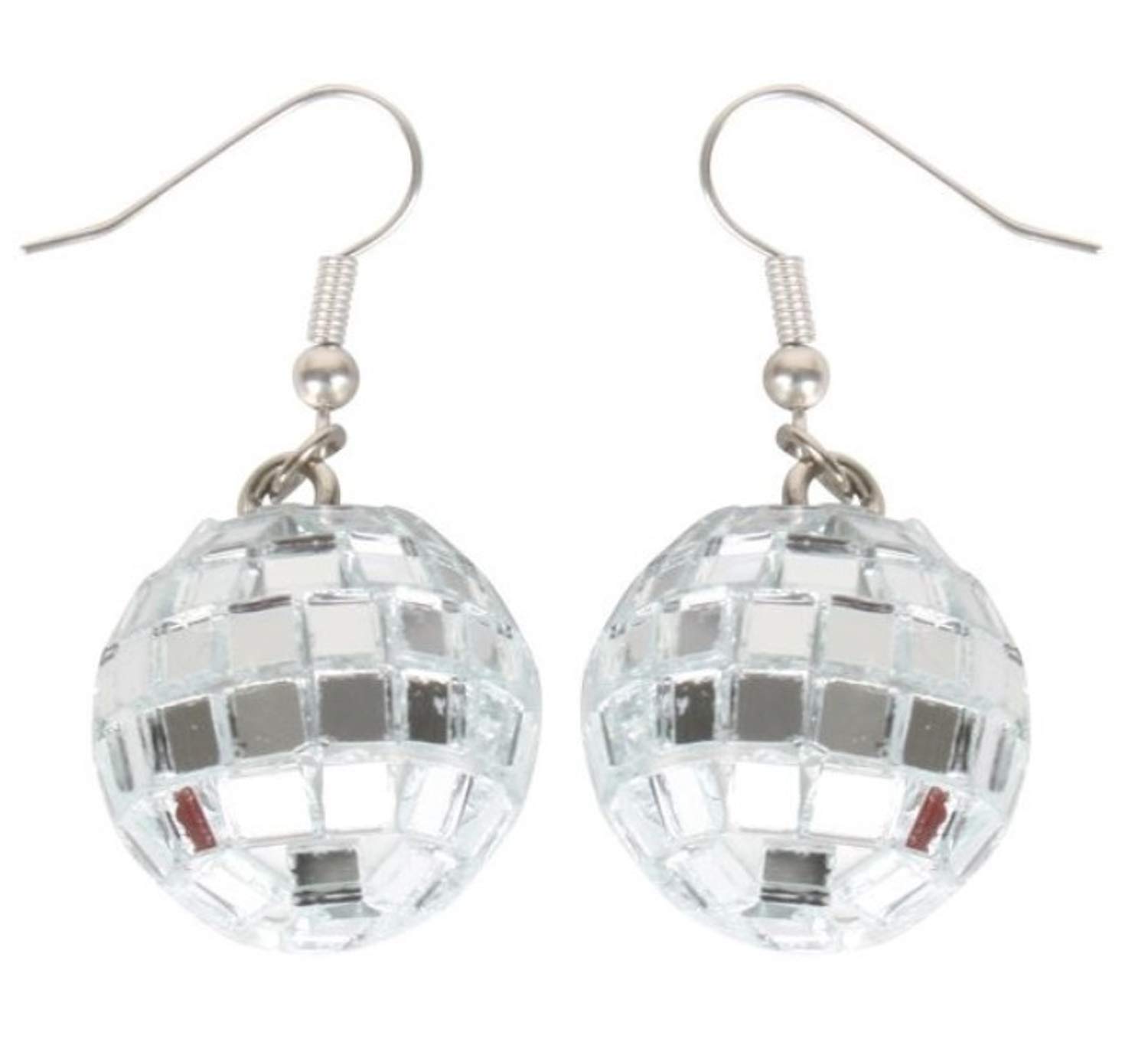 blinkee Girlâ€™s Costume Disco Ball Earrings with Mood Ring- Silver Mirror Ball Earrings for Women with Mood Ring