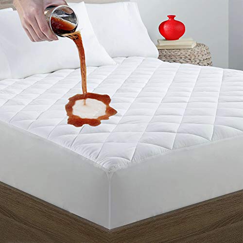 Safe and Sound King Quilted Fitted Mattress Pad, 100% Waterproof Breathable Mattress Cover Stretches up to 16 Inches Deep Pocket Hollow Cotton Alternative Filling - Cooling Mattress Topper