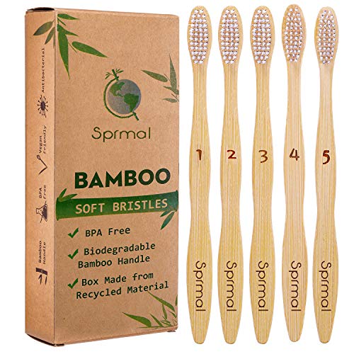 Book Cover 5pcs Sprmal Bamboo Toothbrushes Natural Organic Biodegradable and Vegan Bamboo Soft BPA Free Nylon Bristles for Sensitive Gums
