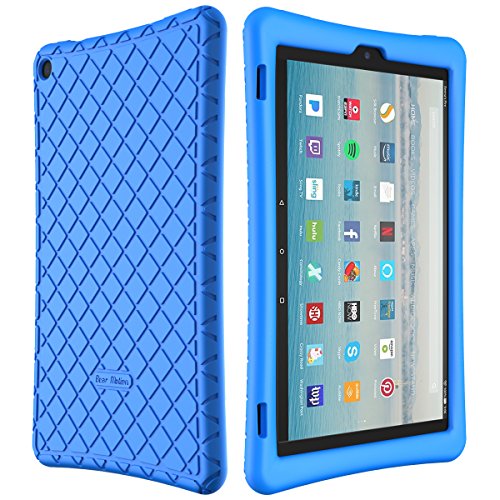 Bear Motion Silicone Case for Fire HD 10 2017 - Anti Slip Shockproof Light Weight Kids Friendly Protective Case for All-New Fire HD 10 Tablet with Alexa (2017 Model) (Fire HD 10 2017, Blue)