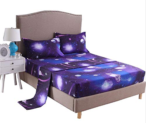 Book Cover A Nice Night Galaxy 3D Printing Bed Sheet Bedding Set,Soft Microfiber Fitted Sheet Set,Galaxy Themed Sheets 4 pcs Flat Sheet& Fitted Sheets with 2 Pillowcases (Full, 07)