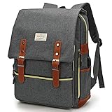 Modoker Upgraded Vintage Laptop Backpack Bookbag,Travel Laptop Backpack with USB Charging Port Casual Rucksack Daypack,Grey