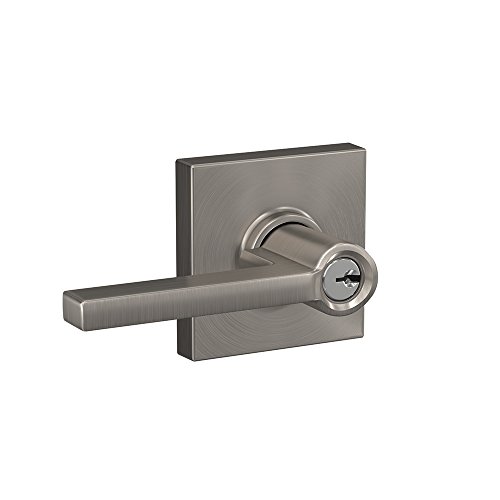 Schlage F51A LAT 619 COL Latitude Lever with Collins Trim Keyed Entry Lock, Satin Nickel