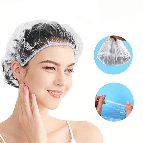 Disposable Shower Caps - 100PCS Plastic Clear Hair Cap Thick Waterproof Elastic Bath Caps for Women Hair Treatment,Hotel and Home Use,Travel Essentials