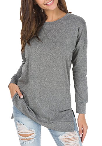 Book Cover levaca Women's Fall Long Sleeve Side Split Loose Casual Pullover Tunic Tops