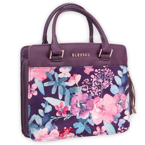 Christian Art Gifts Women's Fashion Bible Cover Purse Style Blessed, Purple Floral Faux Leather, Large