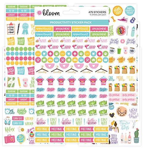 bloom daily planners Productivity Stickers - Variety Sticker Pack - Six Sticker Sheets Per Pack!