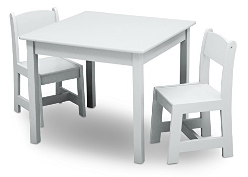 Book Cover Delta Children MySize Kids Wood Table and Chair Set (2 Chairs Included) - Ideal for Arts & Crafts, Snack Time, & More - Greenguard Gold Certified, Bianca White, 3 Piece Set