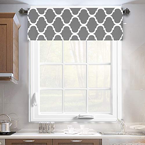 Book Cover Melodieux Moroccan Fashion Room Darkening Rod Pocket Window Curtain Valance, 52 by 18 Inch, Grey (1 Panel)