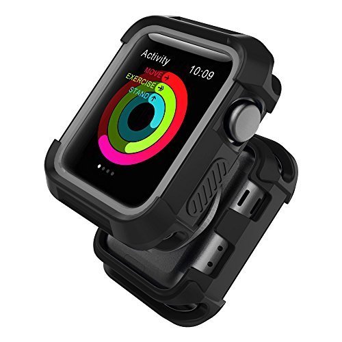Compatible with Watch Case 42mm, Shock Proof Bumper Cover Scratch Resistant Protective Rugged Case Replacement for Series 3/2/1 42mm, Nike+, Black/Grey