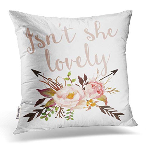 Emvency Decorative Throw Pillow Cover Square Size 18x18 Inches Boho She Lovely Baby Girl Nursery Pillowcase with Hidden Zipper Decor Cushion Gift for Home Sofa Bedroom Couch Car