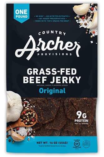 Original Beef Jerky by Country Archer, 100% Grass-Fed, Gluten Free, Road Trip Snacks, 16 Ounces