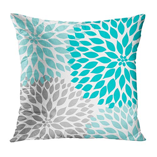 Book Cover Emvency Throw Pillow Cover Teal White Turquoise Blue Gray Dahlia Mod Baby Decorative Pillow Case Home Decor Square 18 x 18 Inch Pillowcase