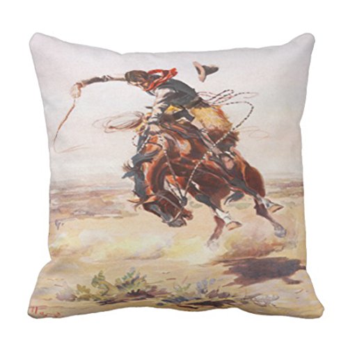 Book Cover Emvency Throw Pillow Cover Vintage Wild West Cowboy On Bucking Horse Western Decorative Pillow Case Home Decor Square 18x18 Inch Cushion Pillowcase