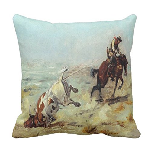 Book Cover Emvency Throw Pillow Cover Cowgirl Vintage Western Cowboy Roping Steer Decorative Pillow Case Home Decor Square 18x18 Inch Pillowcase