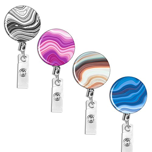 Badge Reel, Lizimandu Retractable Badge Holder Carabiner Reel Clip On ID Card Holders Pack of 4 (Stone)