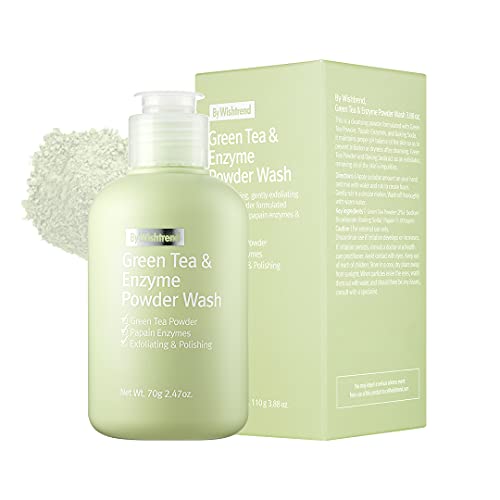 [BY WISHTREND] Green Tea & Enzyme Powder Wash, Low PH, Gentle exfoliator, Hydrating daily facial cleanser, Travel friendly, Fragrance and colorant free - 2.46 Ounce (Pack of 1)